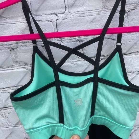 green & Black Sports Bra Open Back Top - Picture 6 of 14